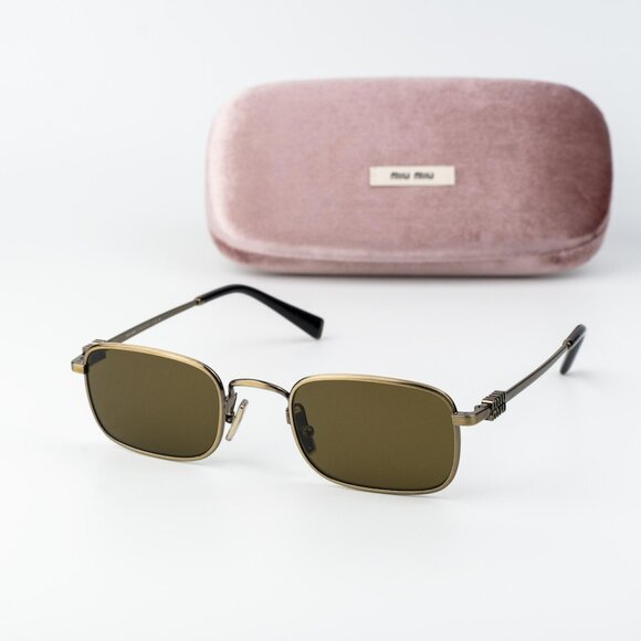 Miu Miu Women Sunglasses Old Gold Brown Rectangle MUA53S 26C09Z NEW AUTHENTIC - Picture 1 of 12